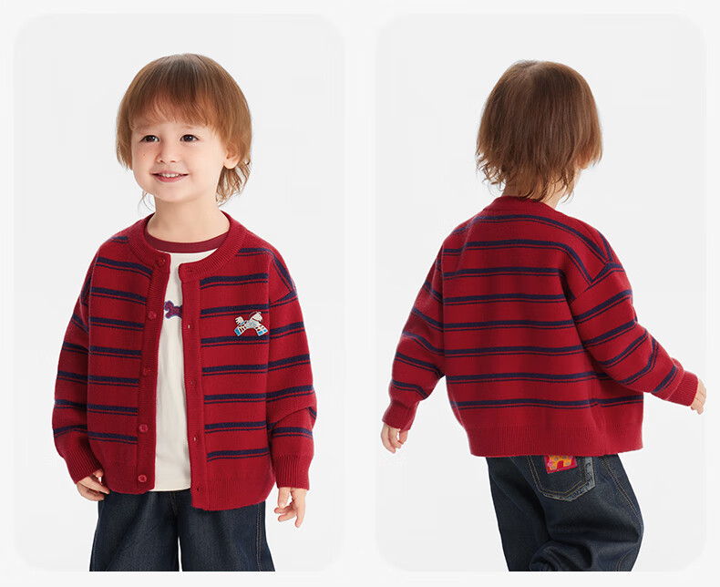 Ciciibear Boys' Thickened Anti-Static Pilling Sweater Cardigan Autumn Winter Striped Jacket for Babies and Girls 16