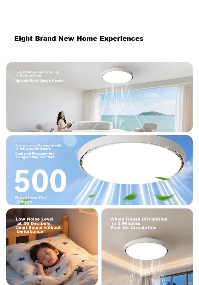 HSOS AI Voice-Controlled Smart Invisible Fan Light for Bedroom And Dining Room, Ceiling-Mounted Quiet Variable-Speed Electric Fan Pendant Light 3