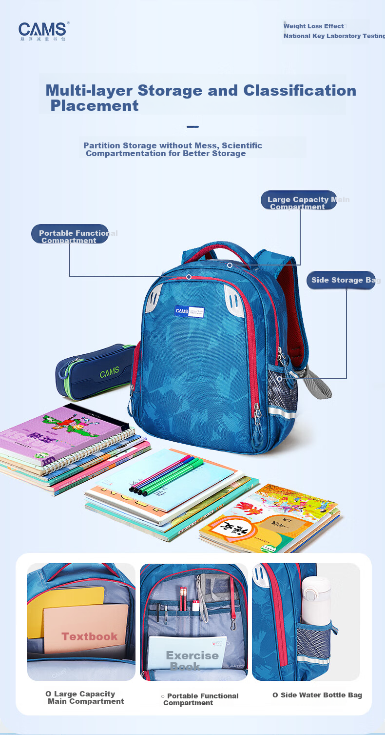 CAMS [Preschool to Primary] Floating Weight Reduction Backpack for Grades 1-2 Boys And Girls, Lightweight Spine Protection Schoolbag S03214s 8