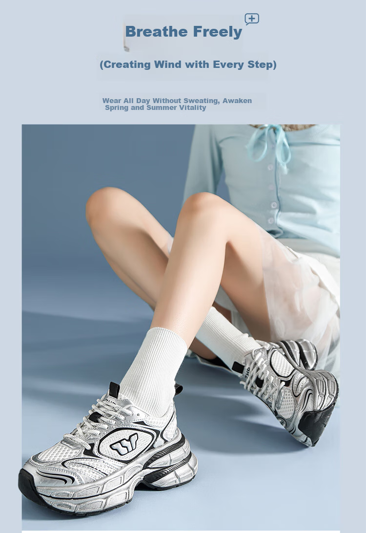ZHR Celebrity-Style Chunky Dad Sneakers for Women, Lightweight Height-Increasing Women's Shoes, Sports Casual Shoes for Couples AS16 Silver Size 43 5