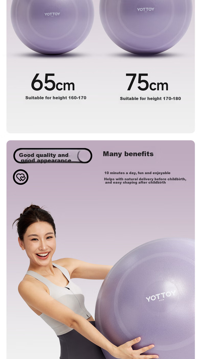 Yottoy Thickened Anti-Burst Non-Slip Professional Fitness Ball for Yoga, Pregnancy, Labor Assistance, Elastic Training Swiss Ball 10