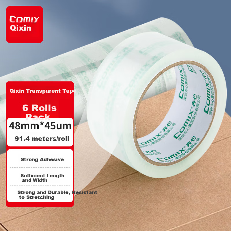 COMIX Transparent Tape/wide Tape/packaging Tape Express Shipping Tape Transparent 6 Rolls Wide 48mm*100y*45um Length 91.4 Meters/roll JP4810-6