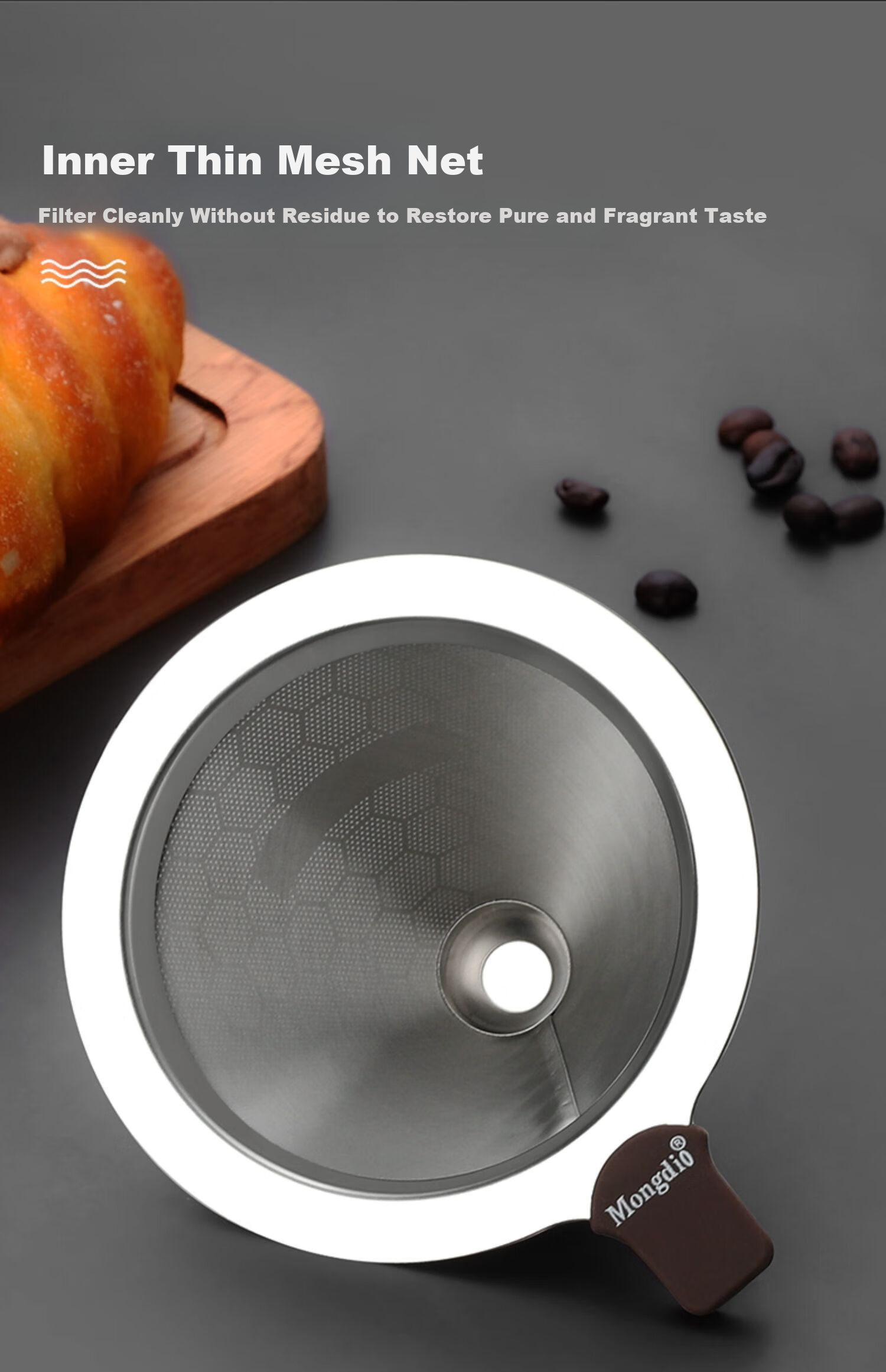 Mongdio Coffee Filter, Ultra-Fine Mesh, Stainless Steel Pour-Over Coffee Filter Cup, Paperless Coffee Filter, Coffee Grounds Funnel, 800 Mesh 7