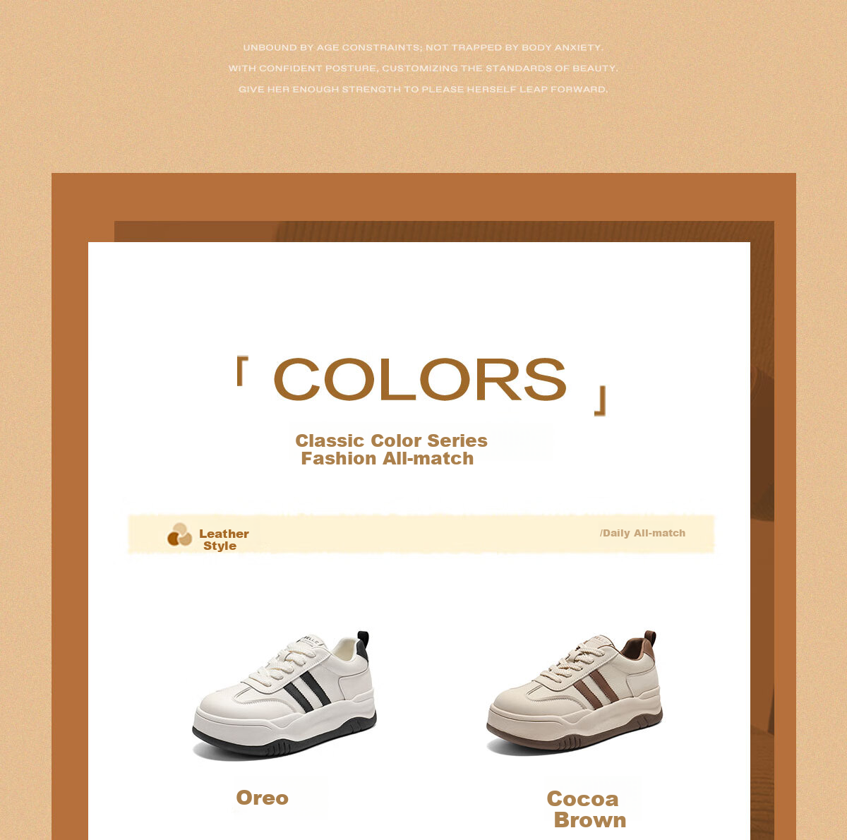 Belle Thick-Soled Platform White Sneakers for Women, Lightweight Summer Sports Casual Skateboard Shoes B1831BM4, Cocoa Brown, Size 38 5