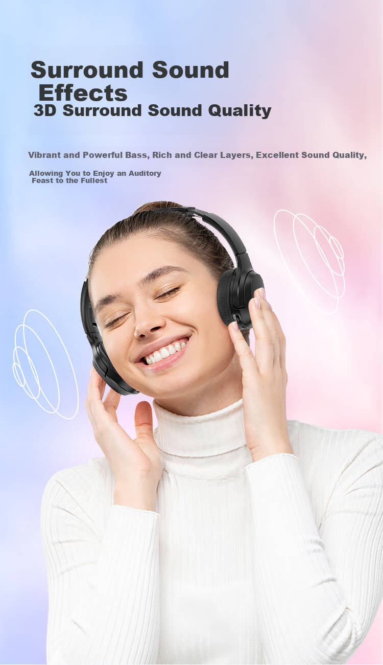 Newmine TB106 Over-Ear Bluetooth Headphones, True Wireless Noise-Cancelling Earphones, High-Quality Audio for Music, Students, Computer, Online Classes, Gaming, Sports, Long Battery Life, Soundproof Foldable Earphones, Pink 2