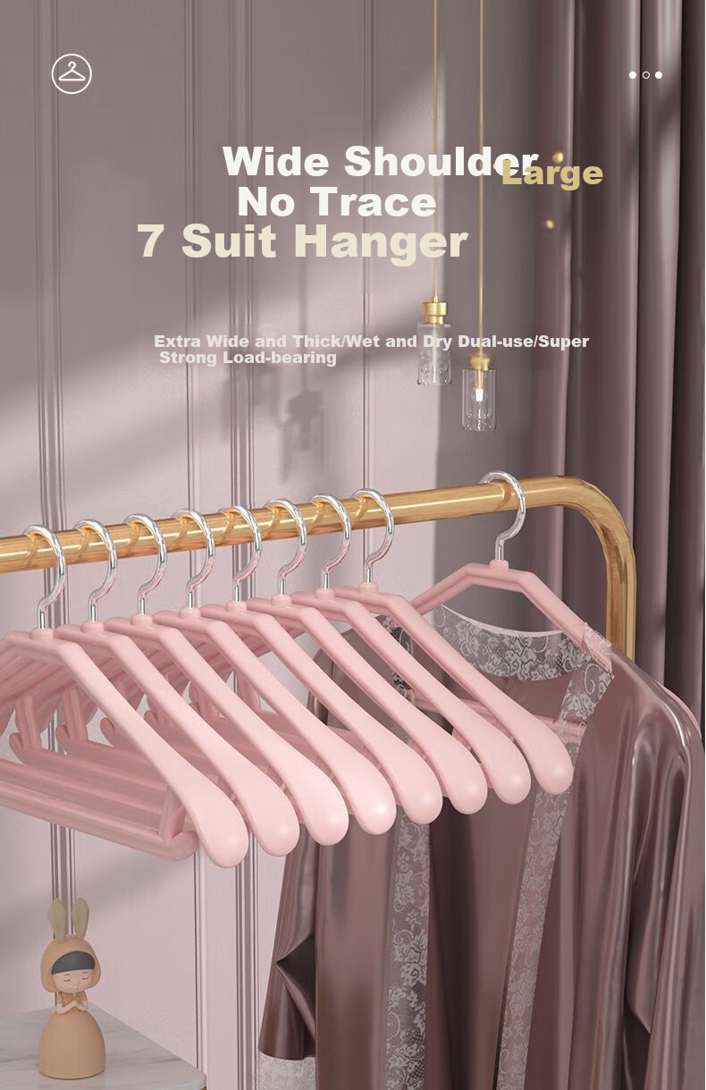 MENGTING Clothes Hangers, Non-Slip Wide Shoulder, Seamless Thickened Core, Drying And Protective Hanger, Pink, 5 Pieces 1