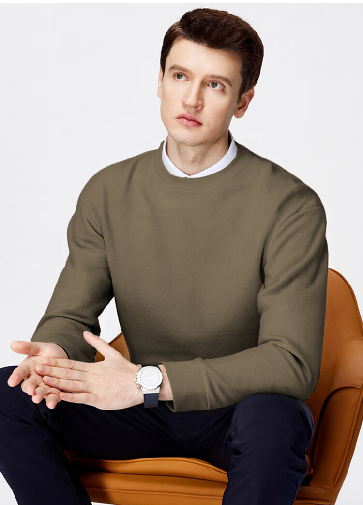 FIRS Fleece-Lined Thickened Men's Sweatshirt Autumn Winter Warm Skin-Friendly Business Casual Solid Color Crew Neck Top 4
