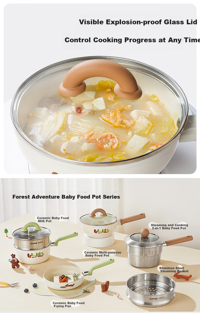 SUPOR Non-Stick Milk Pot, Flat Bottom Baby Food Pot, Noodle Soup Pot, Hot Milk And Instant Noodle Ceramic Pot, Compatible with Induction And Gas Stoves, 18cm 17