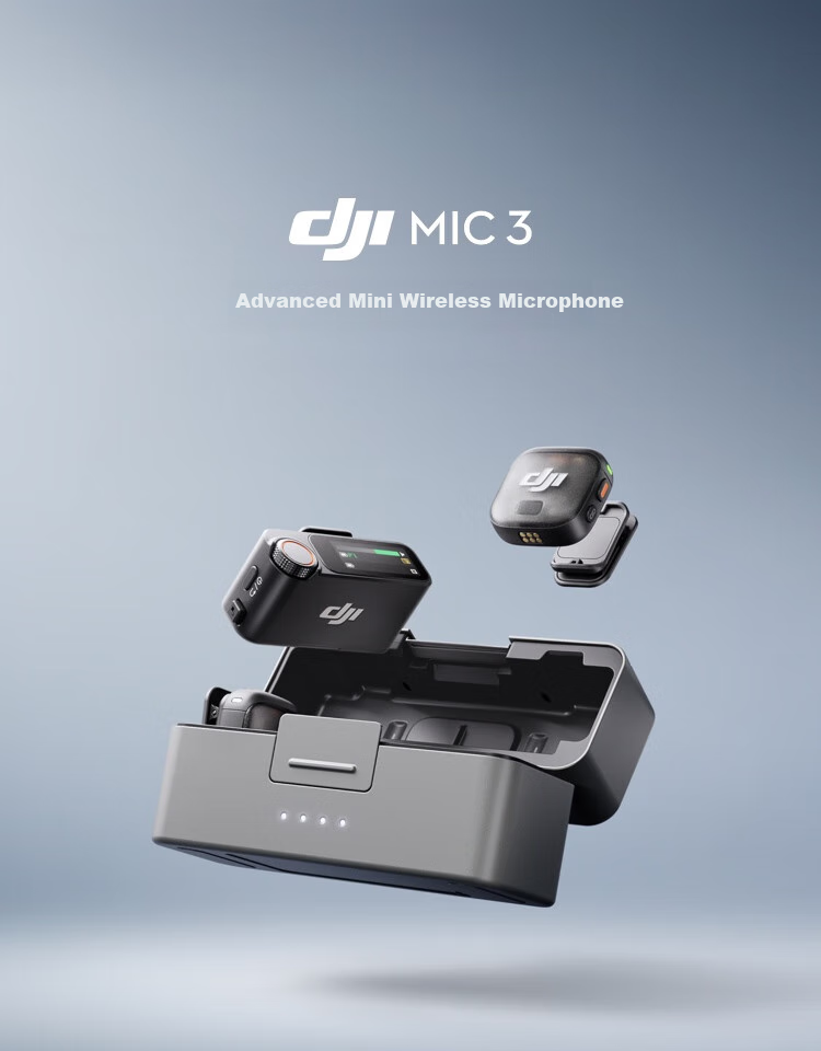 DJI Mic 3 Advanced Mini Wireless Microphone, Interview Live Clip-On Microphone with Two Mics (Including Charging Case), Compatible with Apple 15-17 Series + Android + Camera 3