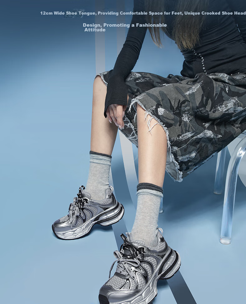 CAMEL [Dilireba's Same Style] Silver Moon 2nd Generation Dad Shoes Women Casual Shoes L25A283148 Gray/Silver 36 11