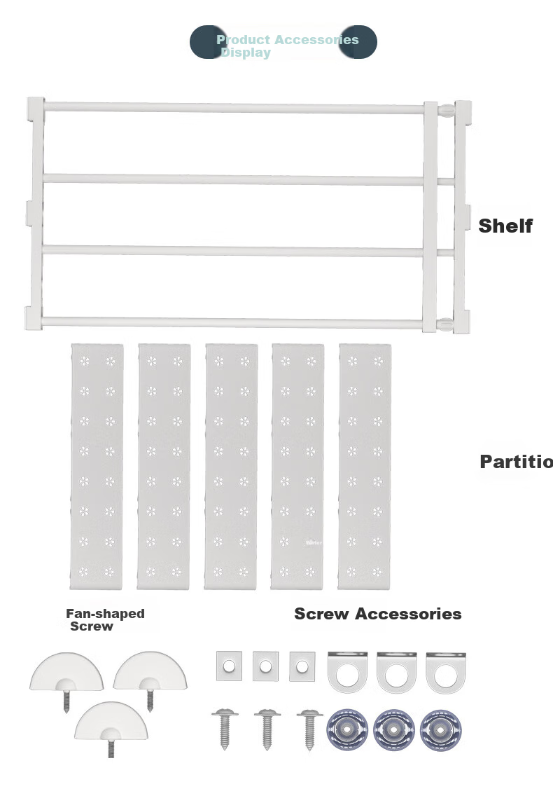 Shuranjia Extendable Wardrobe Divider Shelf, Internal Partition Board, Layered Rack, White Steel Tube, Width 42cm, Length 56-95cm 15
