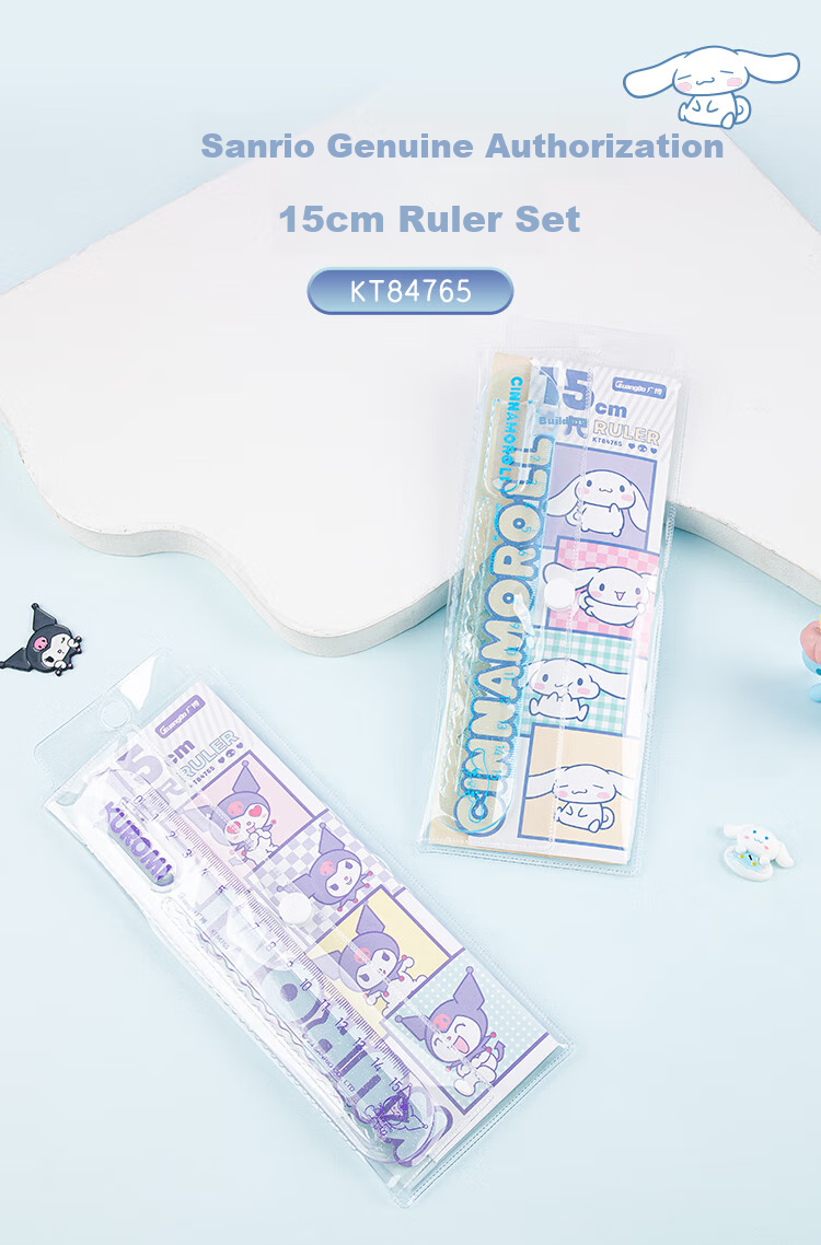 GuangBo Sanrio Student Ruler Set, Large Numbers 15cm Straight Ruler And Triangle Ruler Set, Elementary School Exam-Specific Double Wave Ruler, Random Pattern KT84731 1