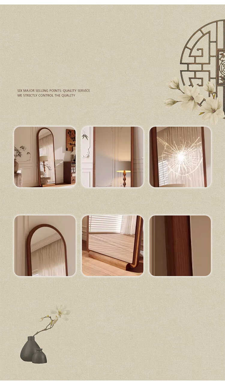 Huakai Star Full-Length Mirror Home Bedroom Dressing Mirror Dormitory Floor Mirror Wall-Mounted Mirror JY90 Wooden Base Coffee 160*50 4