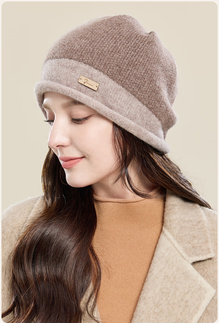 JIUMU Pure Wool Warm Knitted Beanie Headwrap Cold Weather Hat Stackable Maternity Cap Autumn Winter Outdoor Cold Protection Hat for Women 6