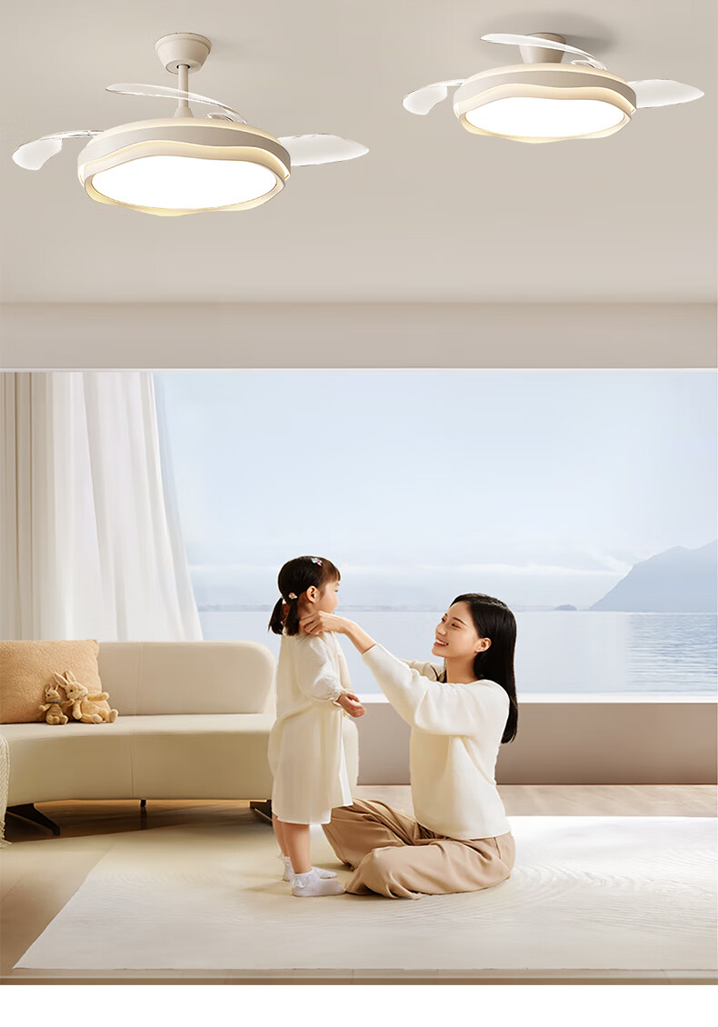Kuka LED Cream Style Invisible Ceiling Fan Light for Living Room and Dining Room Silent Ceiling Fan with Downrod - Three Colors [Installation Included] 13