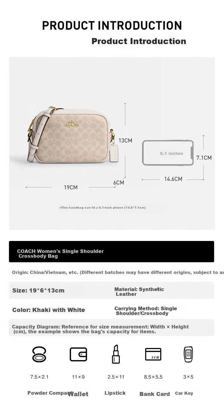 COACH [Brand Direct Supply], Women's JAMIE Small Shoulder Camera Bag, Dark Coffee And Black CZ186, Gift 3