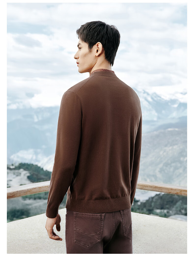 Goldlion [Puff Fleece] Men's Casual Solid Henry Collar Sweater Autumn Winter Long Sleeve Knitwear Dark Blue 2XL 1
