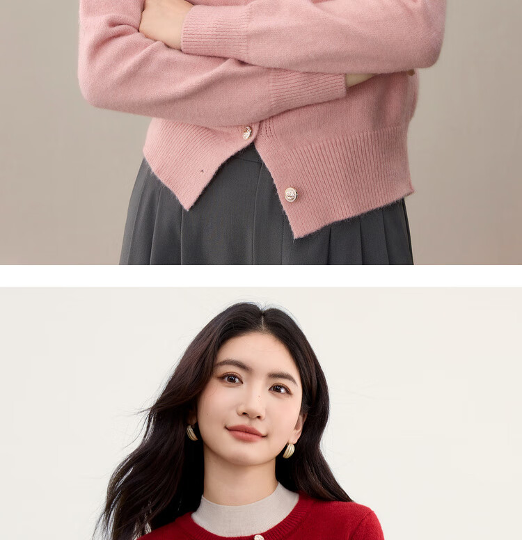 Sentubila Elegant Commuter Crew Neck Knit Sweater Women Autumn Soft Elastic Warm Thick Sweater Color Block Metal Button Long Sleeve Cardigan 21