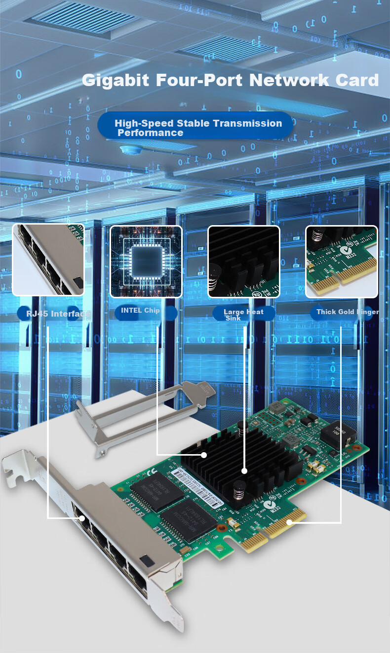 PERCKO X4 Quad Gigabit Ethernet Card I350-T4, Intel I350AM4 Chip, PCI-E X4 Server Network Card, Compatible with I350-T2 Machine Vision Industrial Camera 1