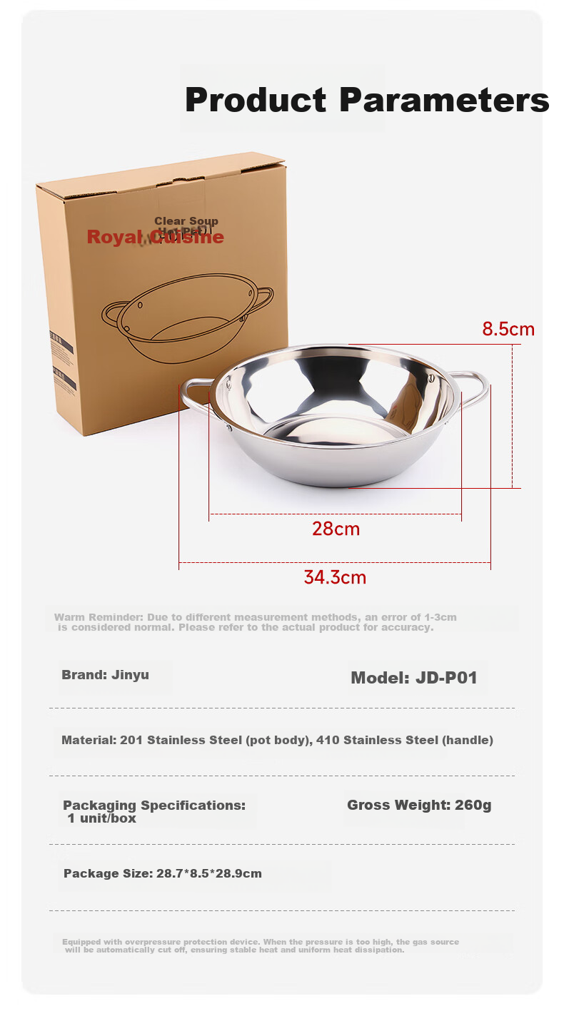 Jinyu Casserole Pot for Hotpot, Stainless Steel Outdoor Induction Cooker Soup Pot, 28CM 5.3L Large Capacity 11