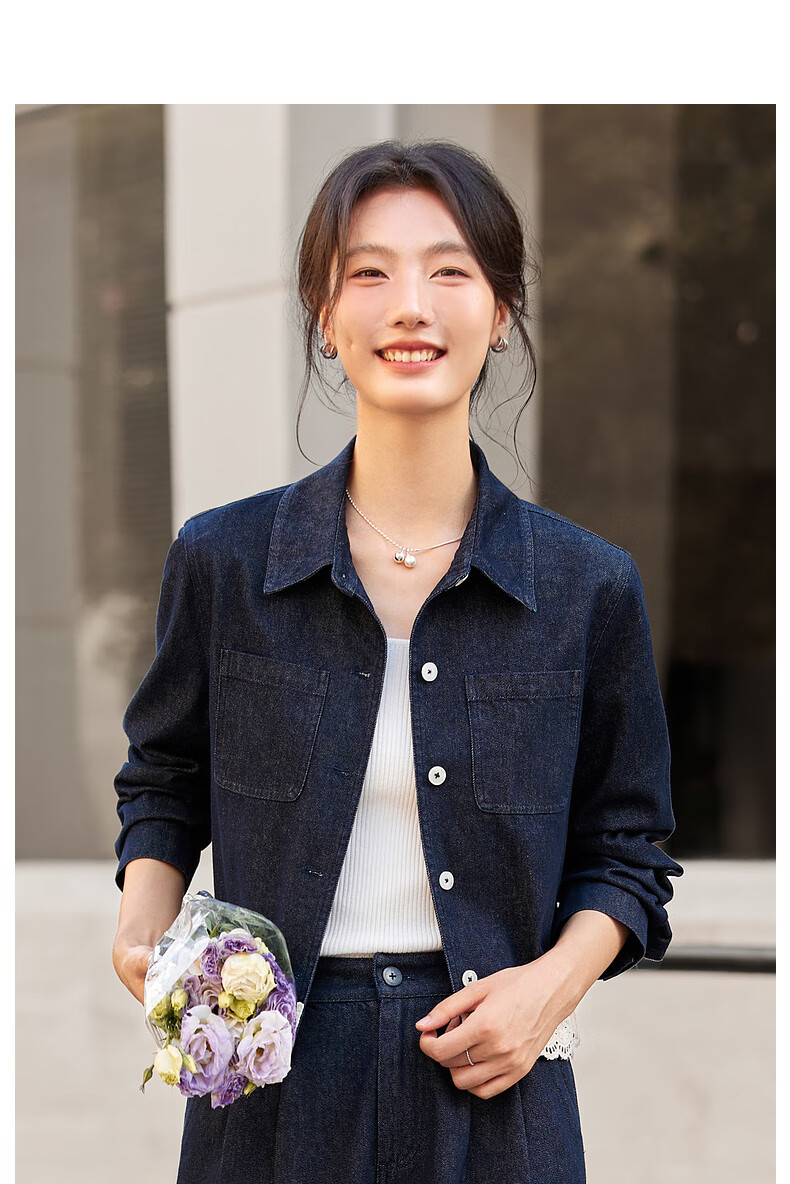 Fanshi Man Lace Trim Denim Set Women Autumn New Lapel Jacket and Pants Two-Piece Set Denim Blue XL 10