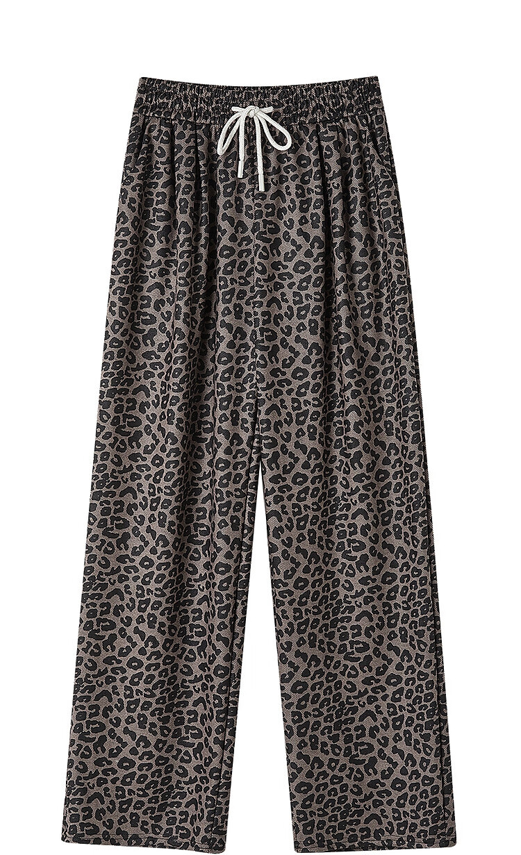 Demana Pear-Shaped Pitfall Guide Spring High Street Leopard Print Comfortable Elastic Waist Draped Straight-Leg Women's Casual Pants 14