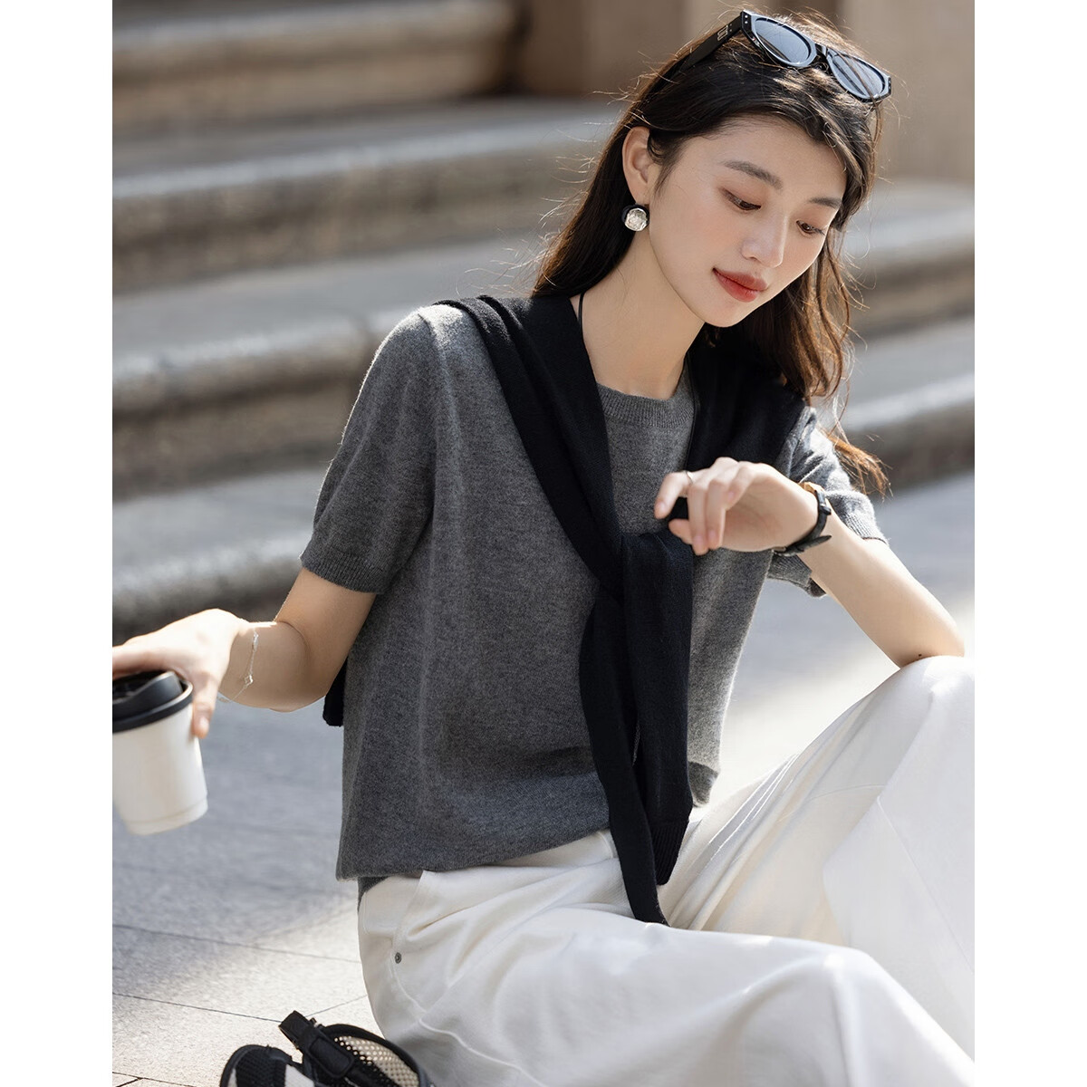 Demana Luxury 100% Merino Wool Autumn Elegant Crew Neck Textured Ribbed Knit Sweater Top