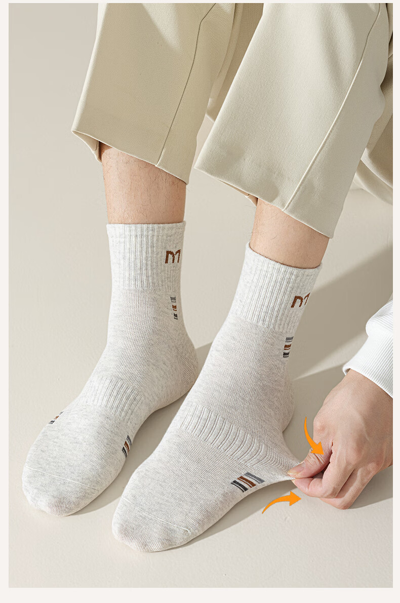Mian Xiaonian Men's 100% Cotton Antibacterial Odor-Resistant Sports Mid-Calf Socks Sweat-Absorbing Breathable Cotton Spring Autumn Long Socks 5 Pairs QL 12
