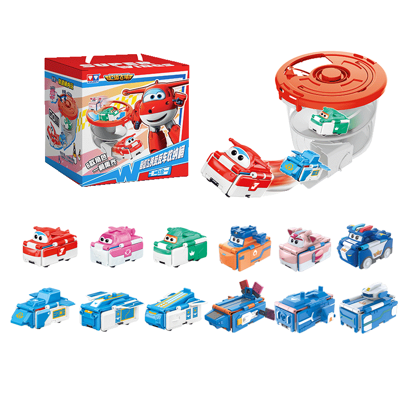 AULDEY Super Wings Toy Cars Children's Flip Car Ledi and Little Love Tornado Track Set 6-Pack Gift Box Birthday Present