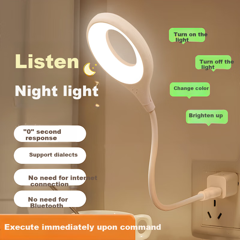 Datouren Voice-Controlled Night Light, Smart Voice Lamp, Bedside Lamp, Bedroom Night Light, Baby Mood Light, Motion Sensor Light, Small Table Fa