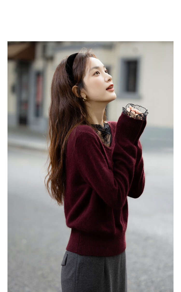 Demana Zhenxiang 100% Wool Autumn Vintage Turtleneck Lace Spliced Knit Sweater for Women 6