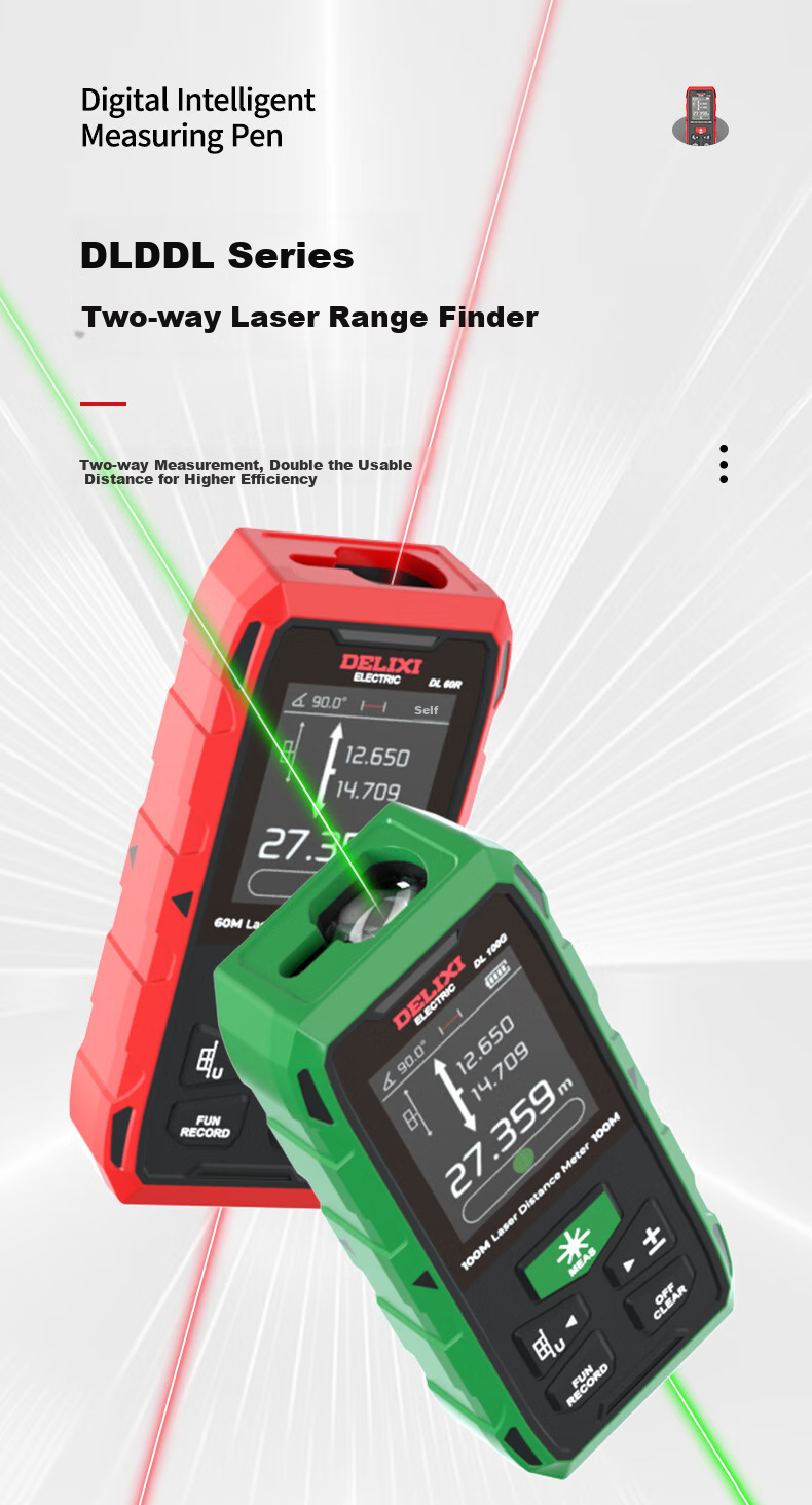 DELIXI ELECTRIC Green Light Laser Distance Meter Cross Line Tape Measure 3-in-1 High Precision Multifunction Electronic Ruler Lithium Battery Version 100m 1