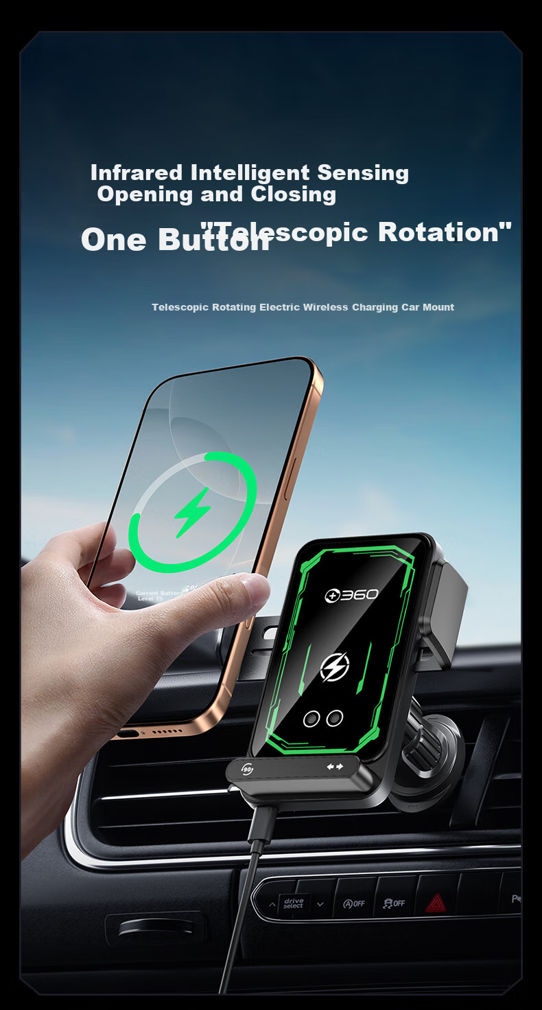 360 Car Wireless Charger, 15W Wireless Charging, Car Navigation Phone Holder, HX26 Base Stand, Magnetic Fast Charging, Compatible with Apple And Android 1