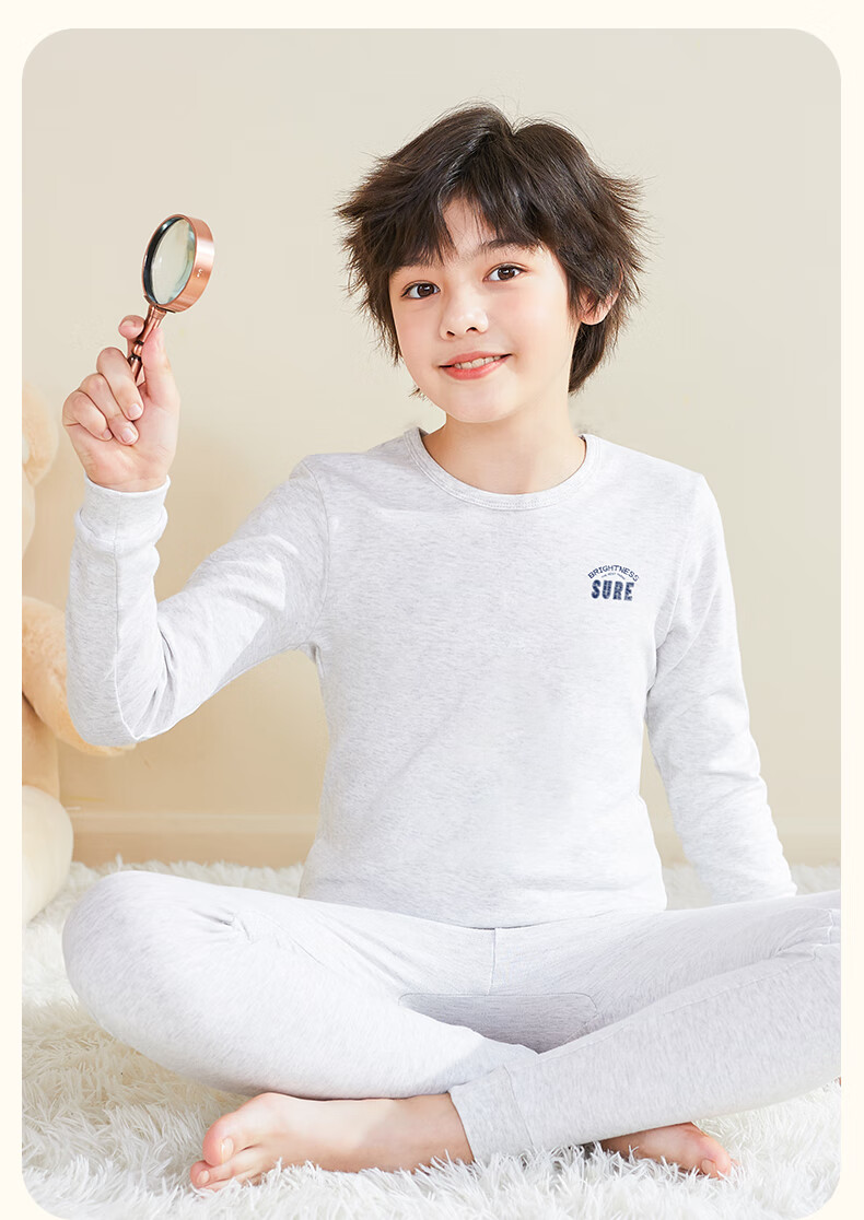 Dingguagua Boys' Cotton Thin Thermal Underwear Set Antibacterial Autumn Winter Kids Sleepwear 2