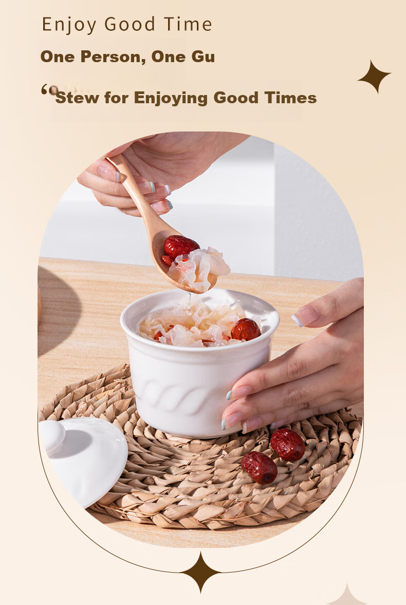 Beisesi Ceramic Bowl, Stew Pot, Small Bird's Nest Cup, Double Boiler Pot, Individual Steaming Bowl, Steamed Egg Cup with Lid, Soup Stew Pot, 200ml 3