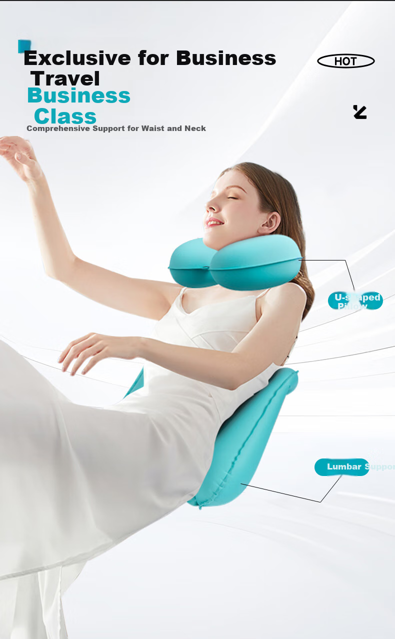 Jingmao Inflatable U-Shaped Pillow, Lumbar Support Cushion, Convenient Travel Airplane Pillow, Neck Protector, Long-Sitting Aid, Back Support Pad for Waist 5