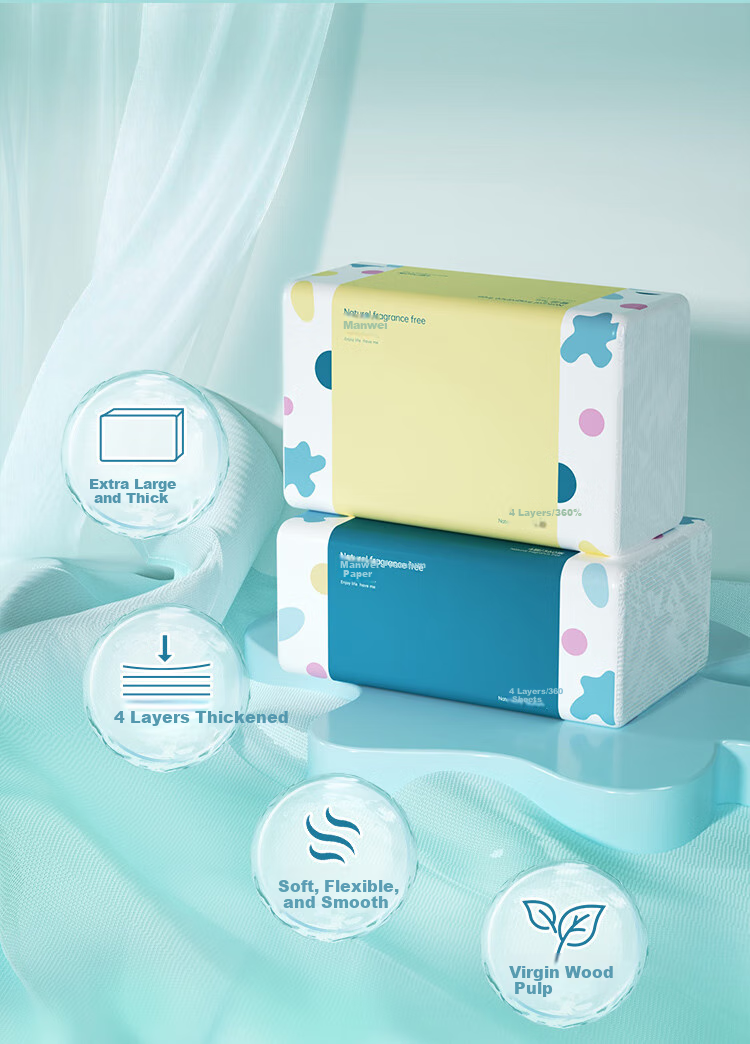 Monvezo Facial Tissues, Large Size 4-Ply 90 Sheets*24 Packs M Size, Thick Large Pack Tissues, Face Towels Boxed Set 2