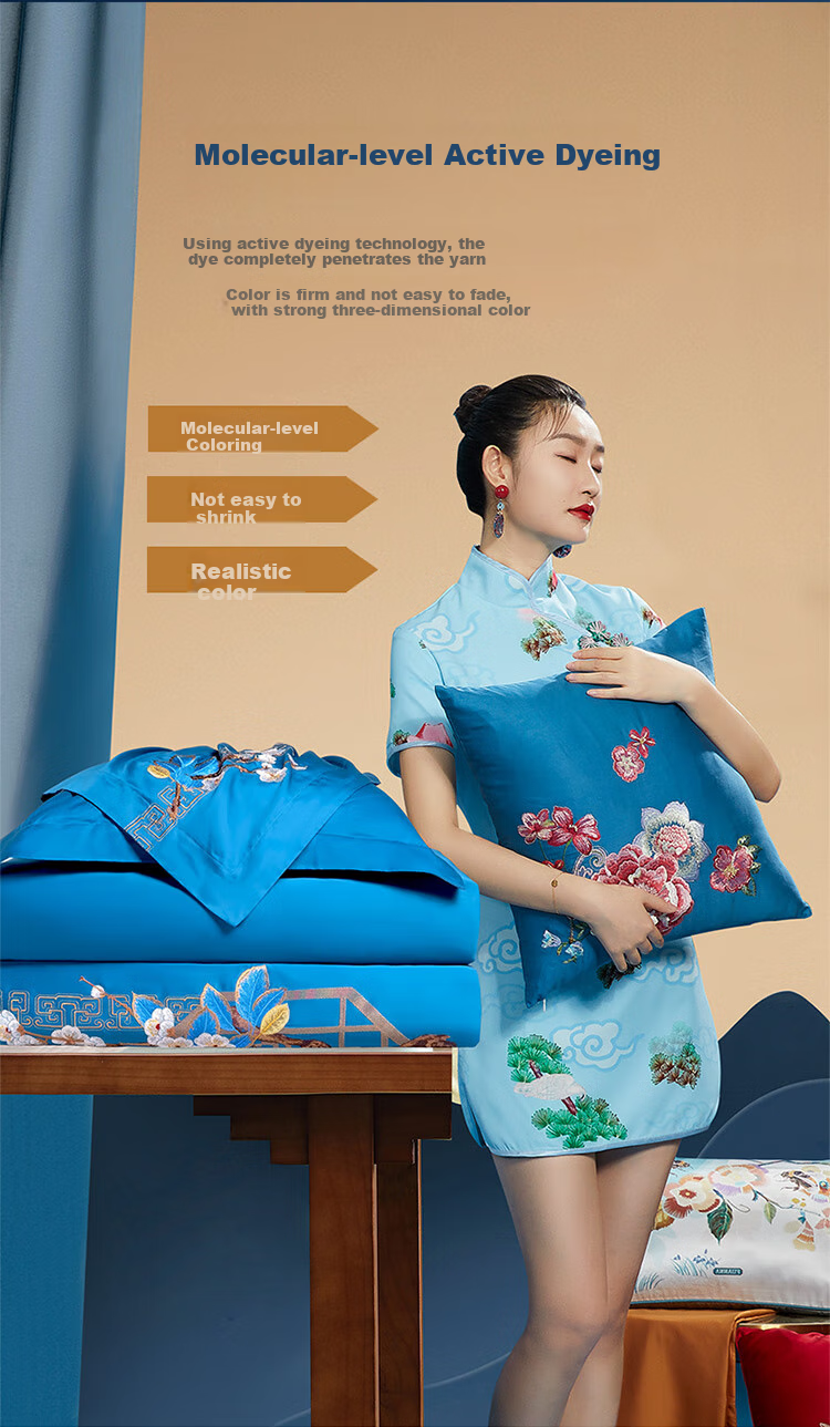 FUANNA Pure Cotton Four-Piece Bedding Set, 100-Count Long-Staple Cotton, High-Count Double Bed Sheet And Duvet Cover, All-Cotton Set, 230*229cm, Blue 9