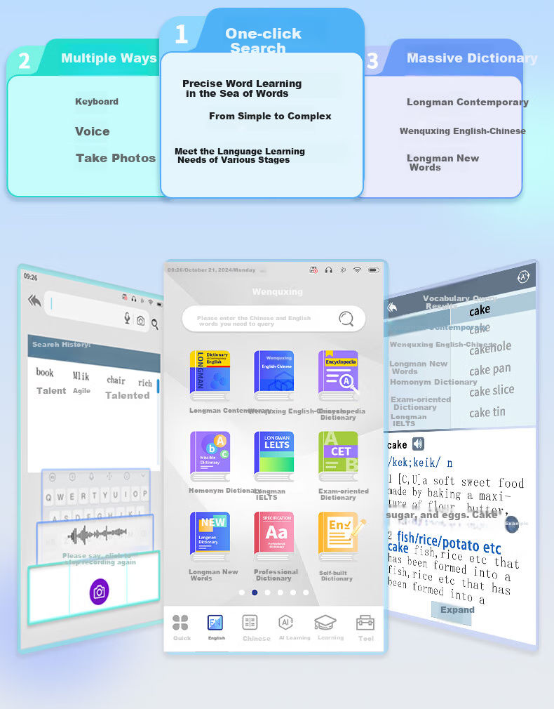 Wenquxing AI Electronic Dictionary A8000 Synchronized with Primary, Middle And High School Textbooks for 2026 New Vocabulary, English-Chinese Dictionary, Example Sentences, Portable Learning Device for Overseas Study And Travel with Large High-Definition Scree 4