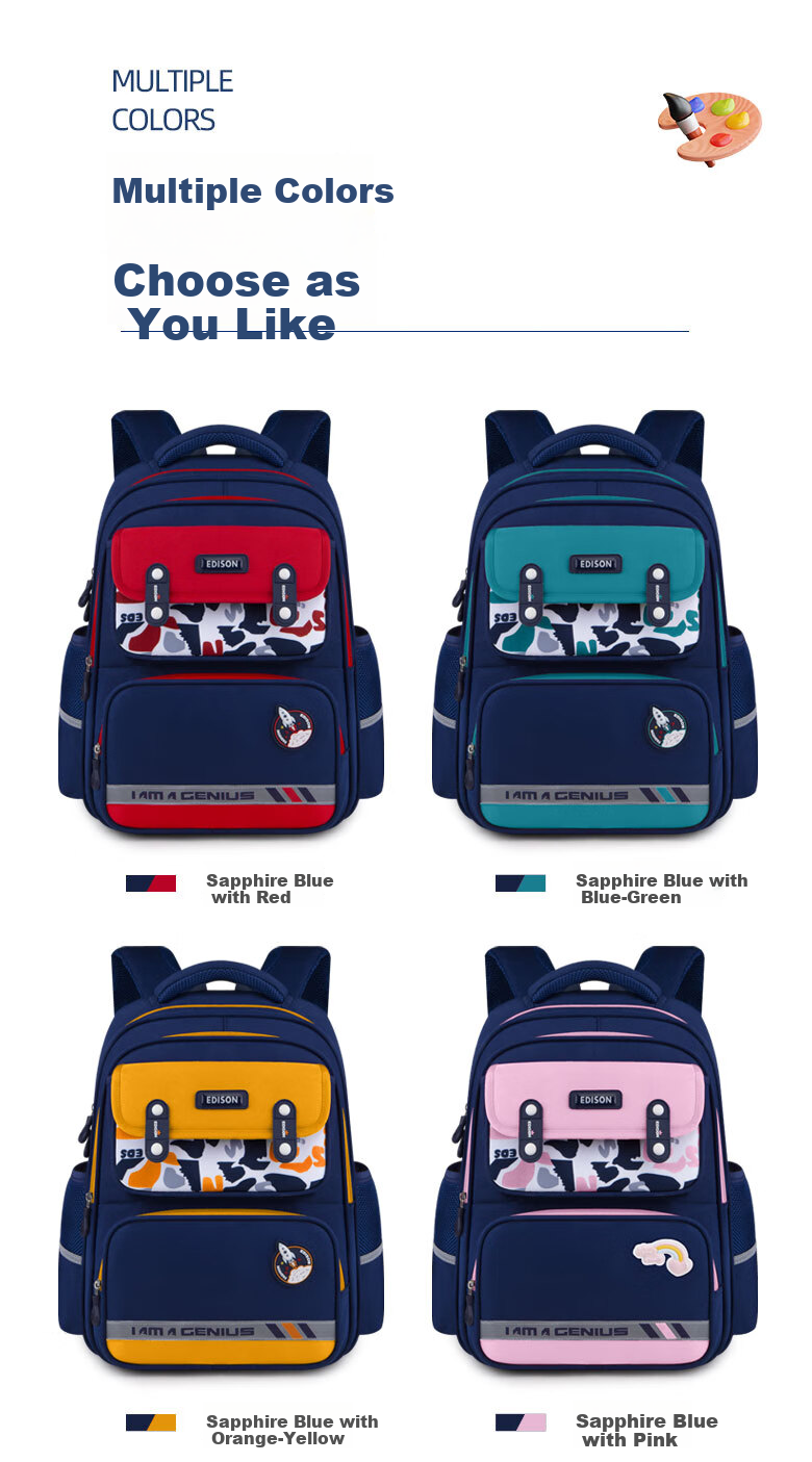 Edison Primary School Backpack for Girls, Spine Protection, Weight Reduction, Large Capacity, Water-Resistant, Reflective Children's Backpack 24016-5 13