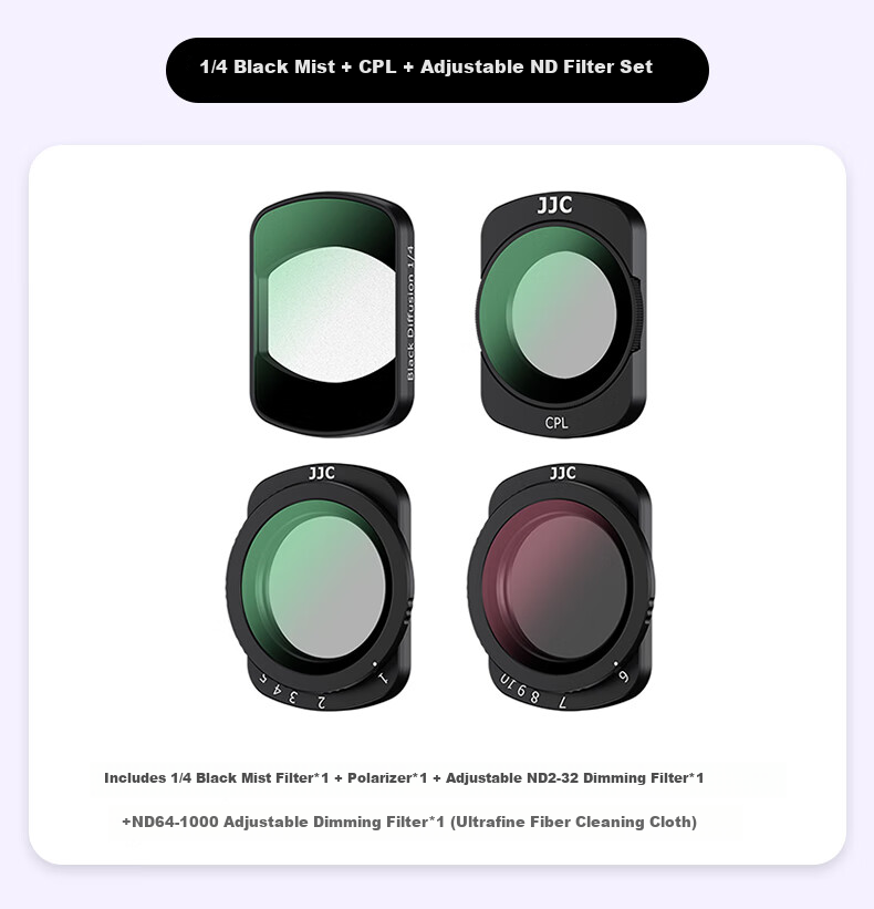 JJC [No Impact on Power On/Off] Suitable for DJI Pocket 4 Filters, Pocket 3 1/4 Quarter Black Soft Light Filter, Action Camera Lens Accessory 15