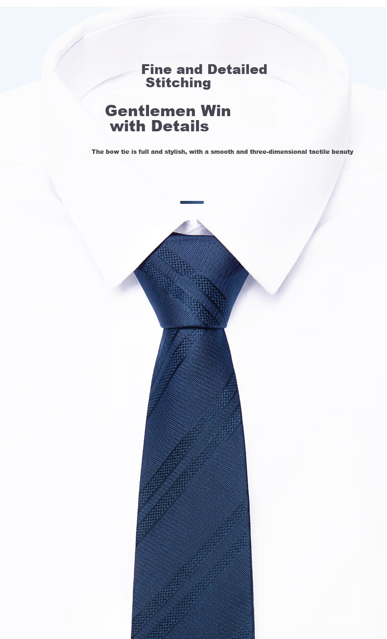 Luomeng Men's Business Formal Striped Navy Blue Silk Tie, Hand-Tied, 8 Cm, Gift Box Packaging 4