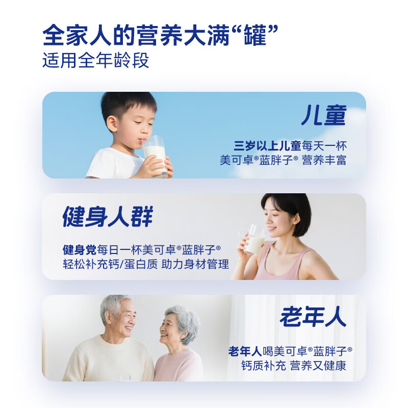Maxigenes美可卓正品蓝胖子脱脂高钙牛奶粉儿童学生成人中老年新年送礼1kg