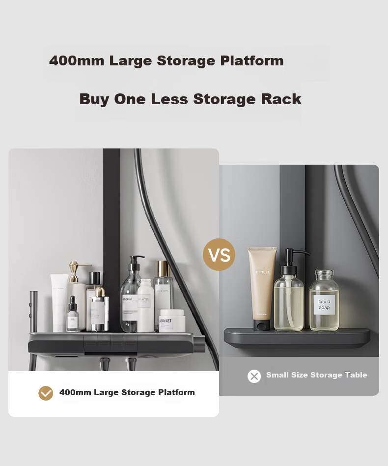 SUPOR Shower Head Set with Integrated Rain Curtain, All-Copper High-Pressure Filtered Bathing Set with Piano Key Buttons And Large Storage, Gunmetal Gray S 4
