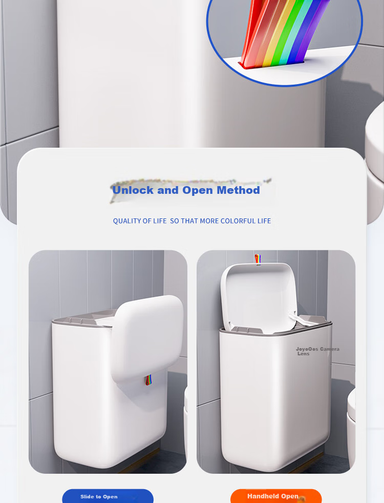 Jiabangshou Wall-Mounted Bathroom Trash Can, 8.8L Capacity, with Lid, Large Size, Suitable for Kitchen Cabinet, Hanging in Bathroom And Toilet 4