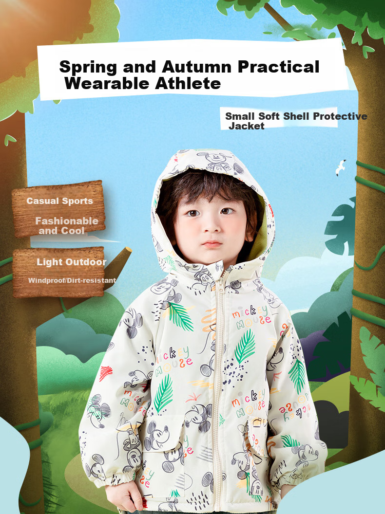 Disney Spring Autumn Kids Graffiti Minnie Hooded Jacket Comfortable Warm Windproof Coat Graffiti 110 12