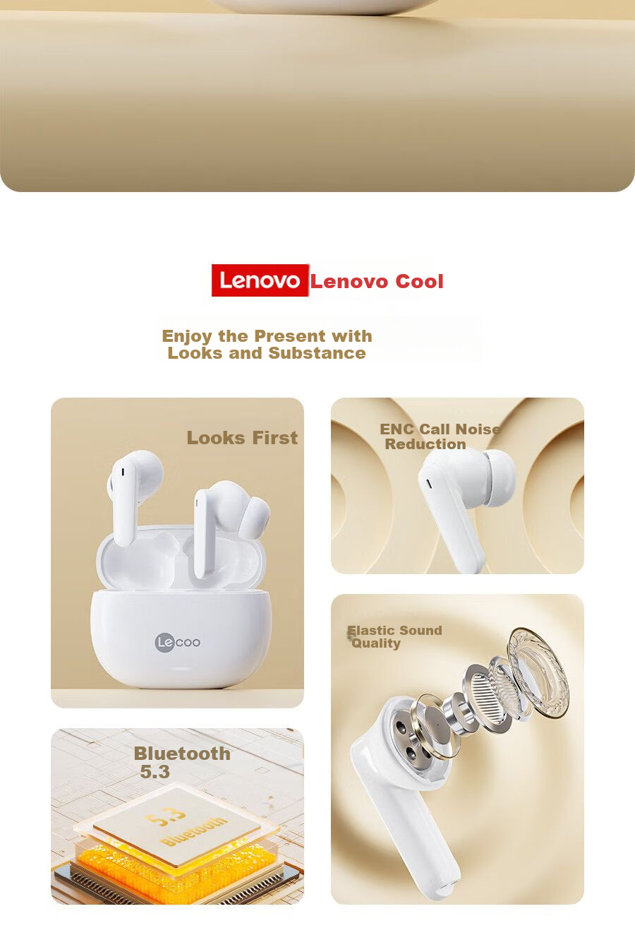 Lenovo Lai Ku EW322 True Wireless Bluetooth Earbuds, In-Ear Touch Control Music Gaming Sports Running Noise-Cancelling Earphones, Compatible with Apple Huawei Xiaomi Phones, Black 2