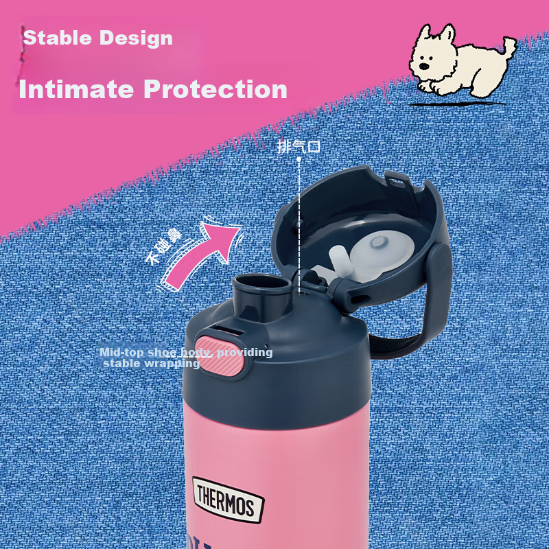Детская термокружка THERMOS Retro 500 мл, из нержавеющей стали 316L, с прямым питьем, розовая с фиолетовым