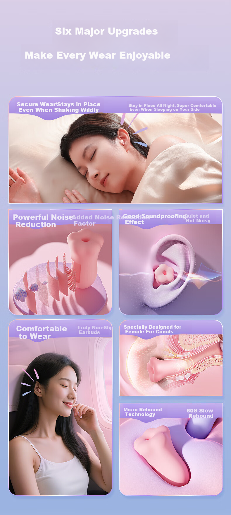 Kunkunya Flower Earplugs, Pink, 6-Pack [Reusable] 2