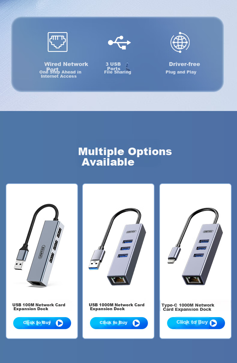 UNITEK USB-C to Ethernet Adapter, USB Hub Expansion Dock, Compatible with Huawei, Apple, Xiaomi, Lenovo Laptops, 100Mbps Network Card Expansion Converter H205B 2
